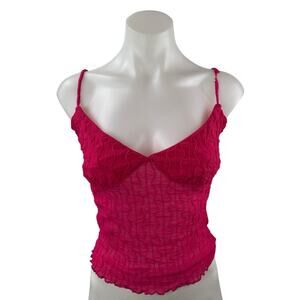 Et Clet Women's Pink Crinkled Sleeveless V Neck Cropped Tank Cami Camisole Top M